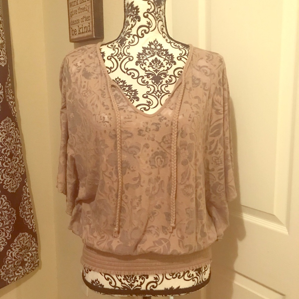 Express beige brown tan see through patterned top